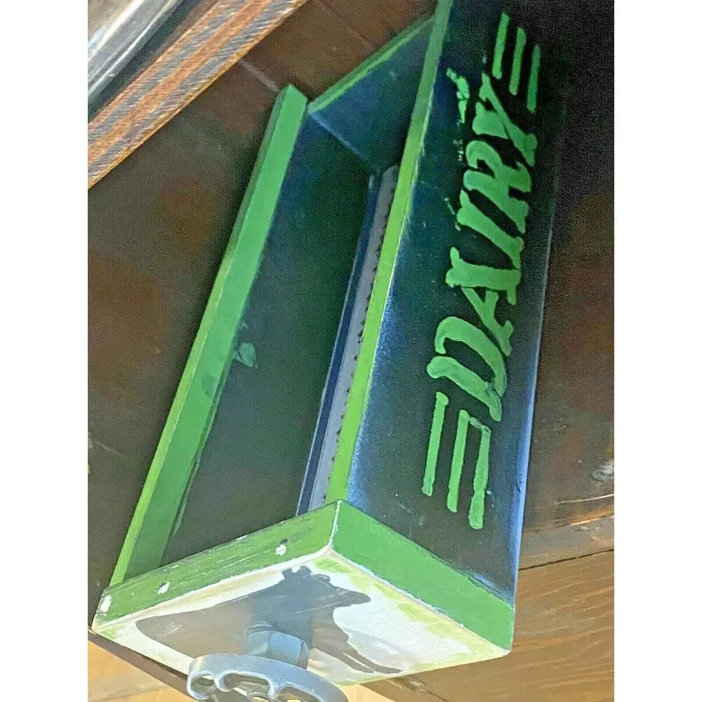 Farmhouse Wood Drawer Crate w/ Vintage Dairy Cow Spigot Handle, Green/Black